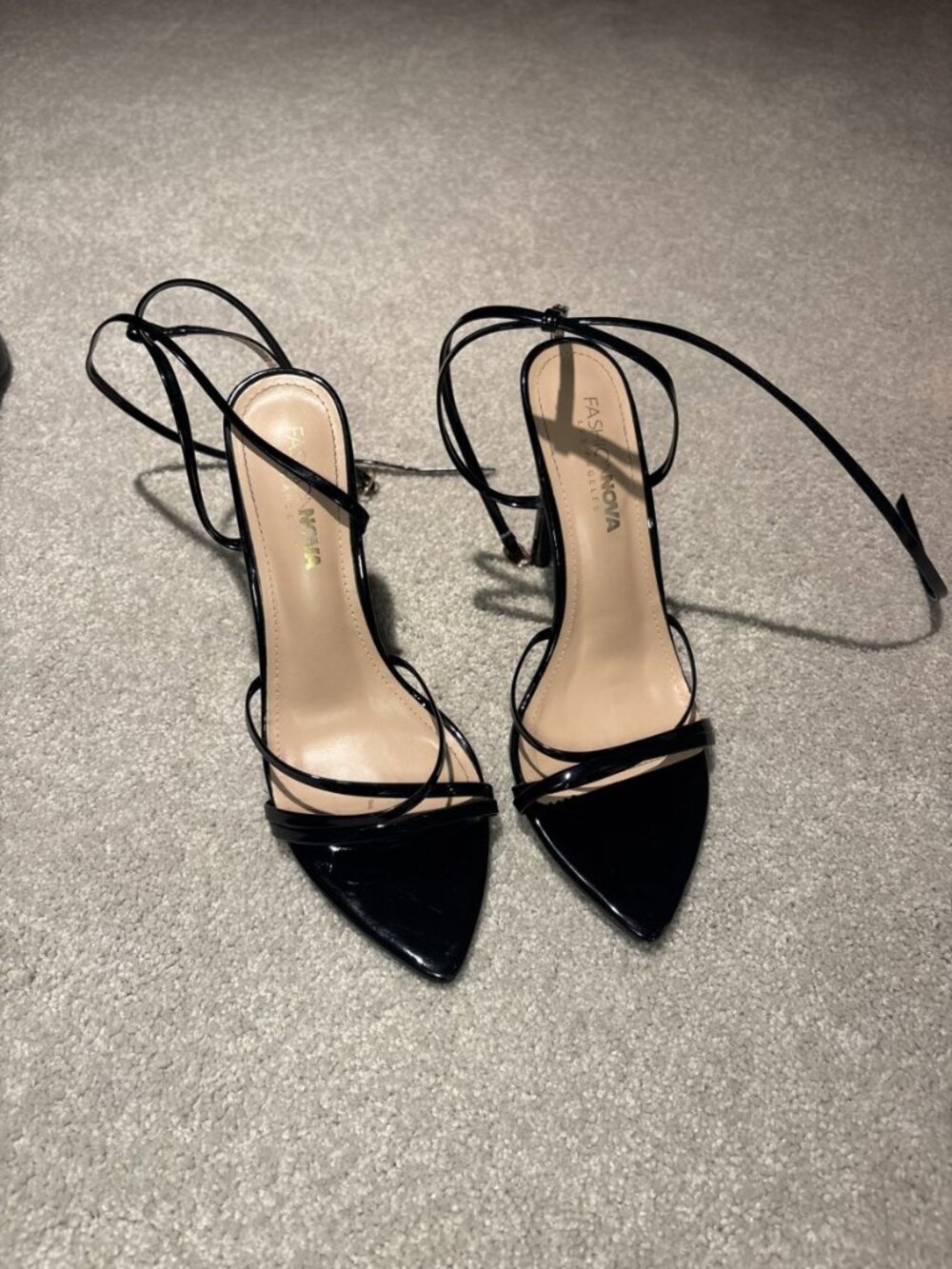 Fashion Nova Black Patent Lace-Up Stiletto Heels Size 7.5 Going Out